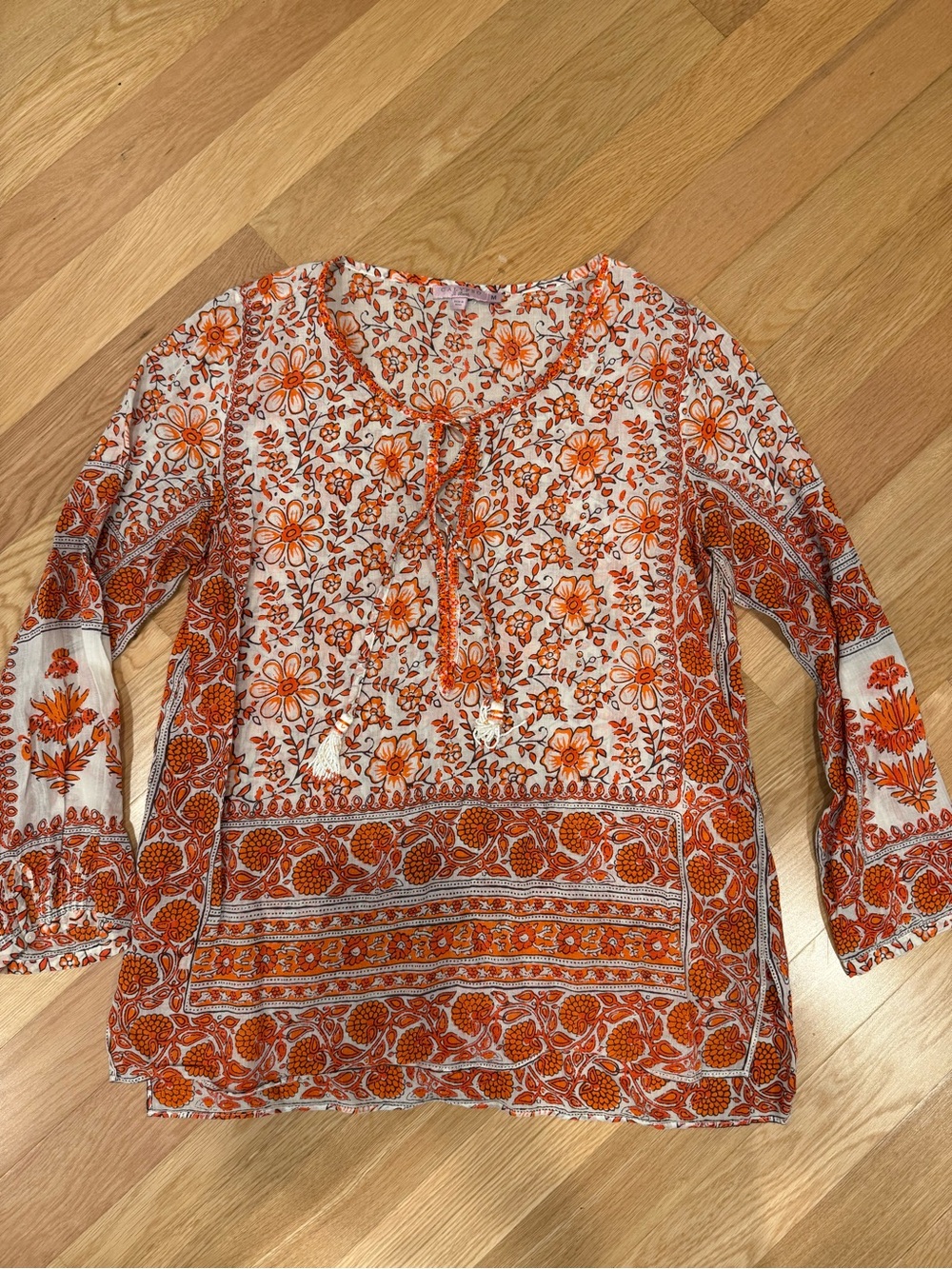 Calypso St. Barth Orange Floral Tie-Front Tunic